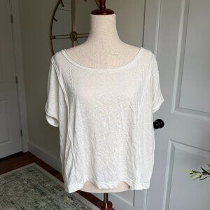 NWT Max Studio Womens White Linen Blend Short Sleeve Tee Shirt Size XL